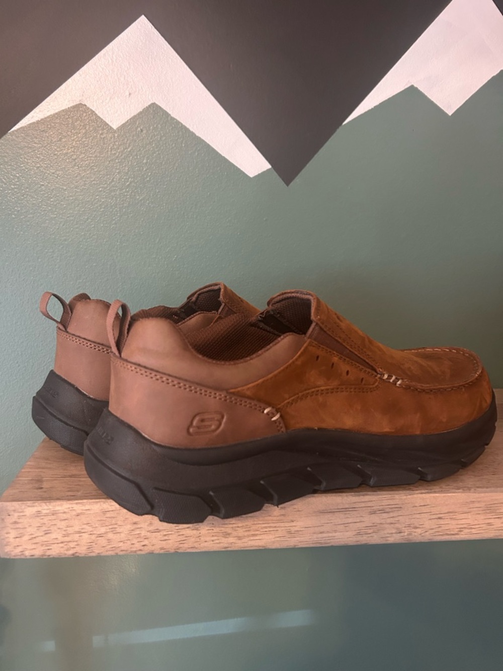 Skechers Brown Leather Slip On Shoes Men’s 11.5 Comfort Loafers Casual Work - Picture 2 of 9